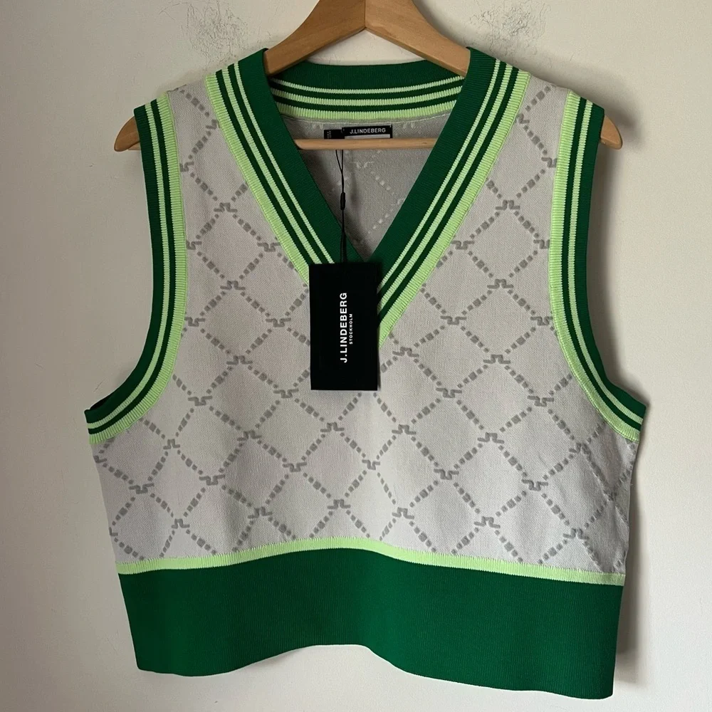 J. Lindeberg NWT Women's Barbados Knitted Vest Colorful Golfing Retro Sport - Picture 2 of 11